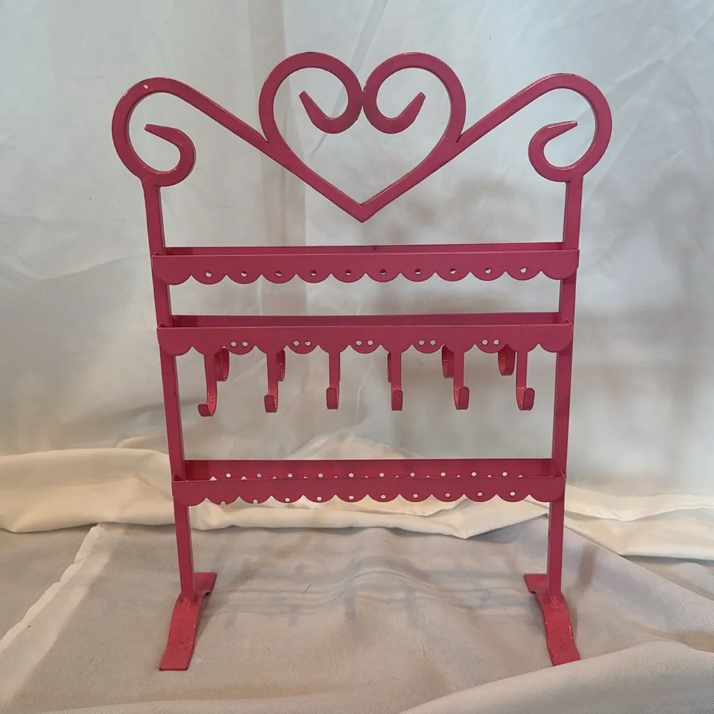 Lot of 3 Elegant Pink and White Metal Jewelry Display Stands